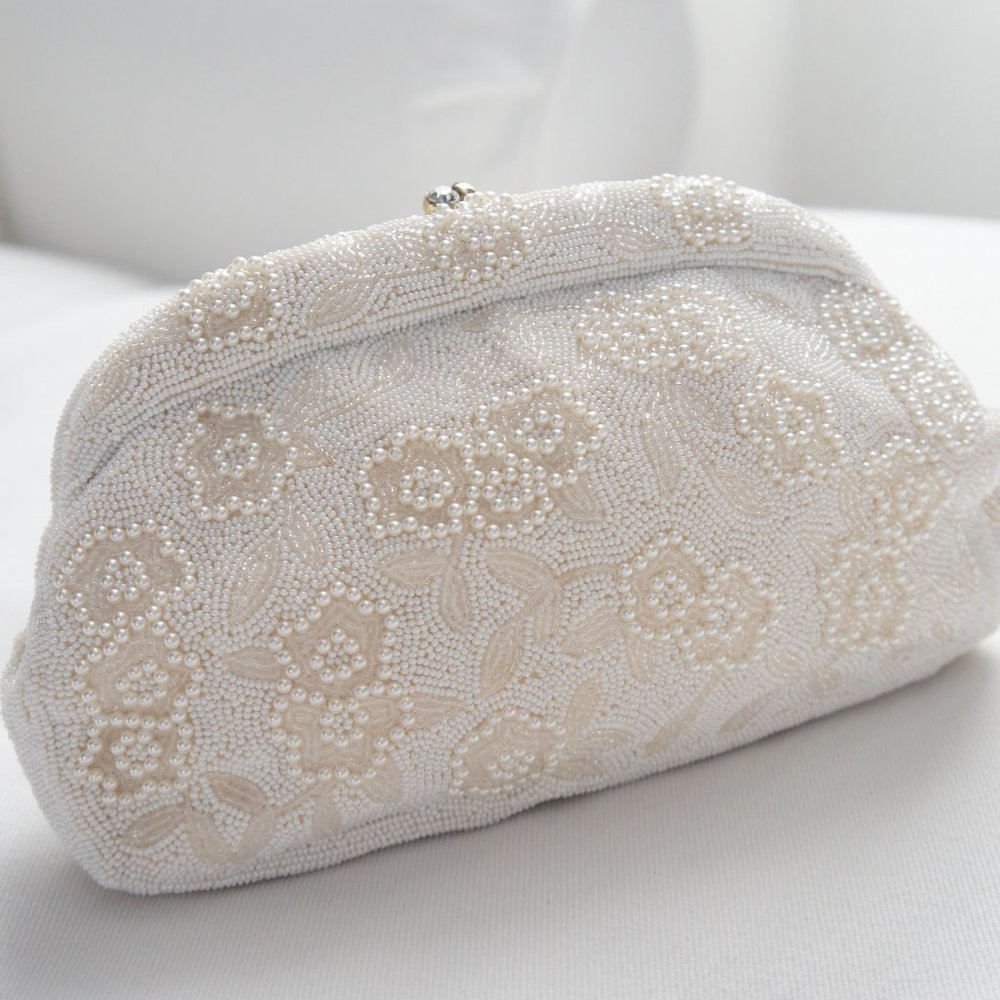 Vintage Ivory Beaded Pearl Evening Bag Clutch by Magid - Picture 11 of 16